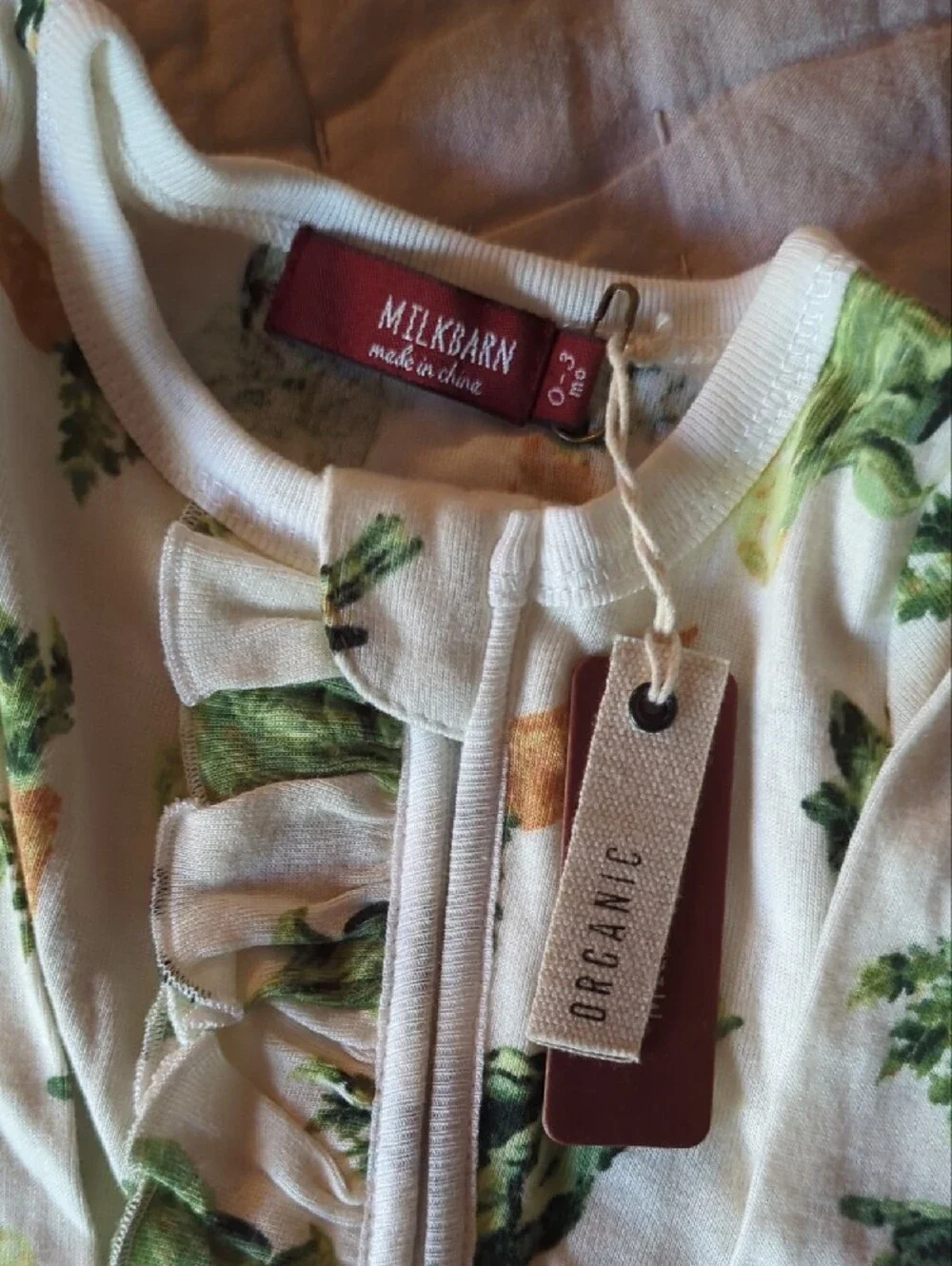 Milkbarn White One-Piece with Green & Orange Veggie Print